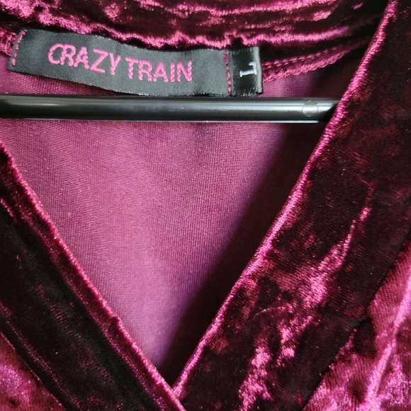 Crazy Train Women's Crushed Red Wine  Velvet Belted Midi Dress - Picture 6 of 10